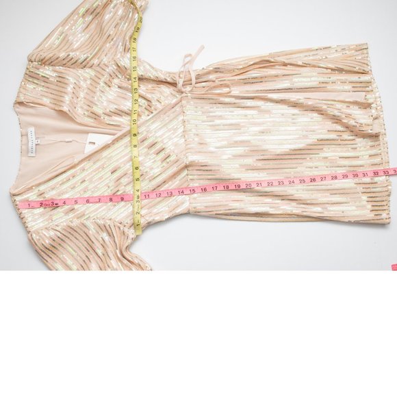 Endless Rose Sequin Mini Wrap Dress Stripe Short Sleeve Gold Pink Medium New - Picture 7 of 7